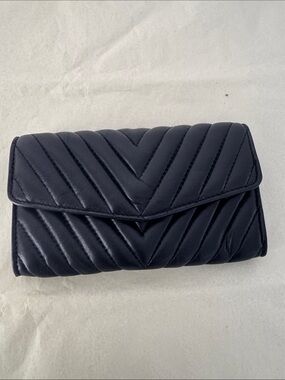 Vince Camuto Quilted Chevron Fold-Over Wallet Clutch - Black